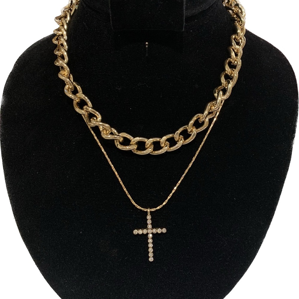 ALDO- ACERANI Gold Plated 2 Chains/Cross Pendant Necklace